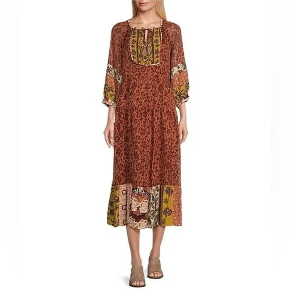 John Mark Brown and Tan Floral Midi Dress
